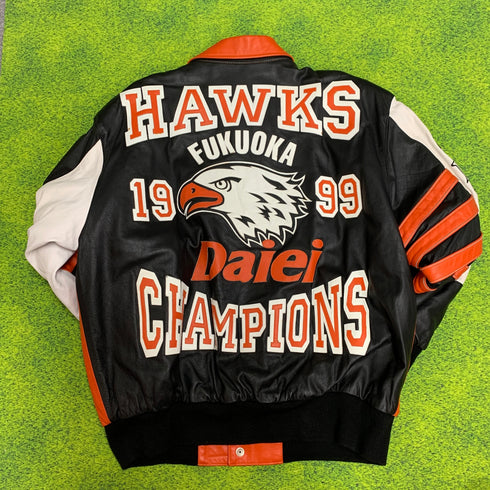 ダイエーホークス優勝記念 JEFF HAMILTON レザージャケット 99年 牛革 ジェフハミルトン アウター 革ジャン Lサイズ H-4471